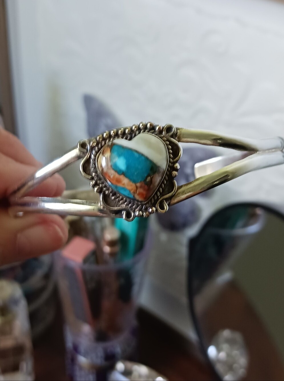 Kingman Turquoise & Spiny Oyster Cuff Bracelet, 925 Sterling Silver, NWOT